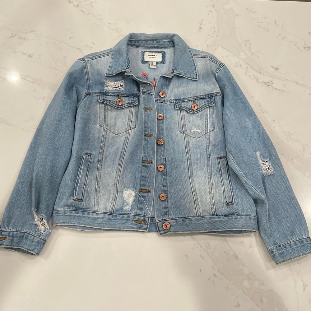 Forever 21 Embroidered Oversized Denim Jacket - Picture 2 of 16